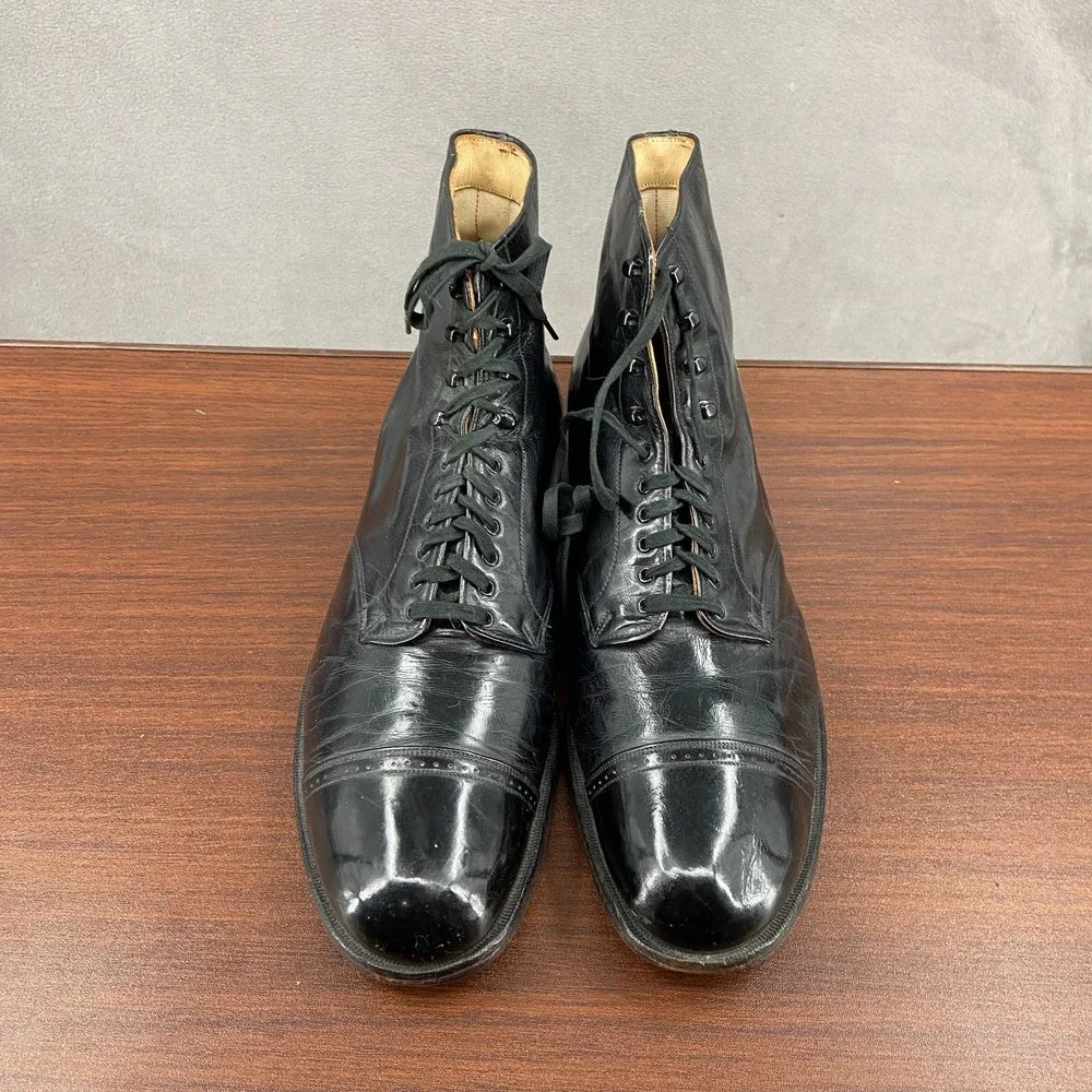 Vintage Connolly Boots Black Leather Cap Toe Ankle Lace Up SZ 9.5 Combat Boots